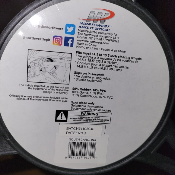 Carolina Gamecocks Rubber Steering Wheel Cover New Fits 14.5 - 15.5 - Picture 5 of 5